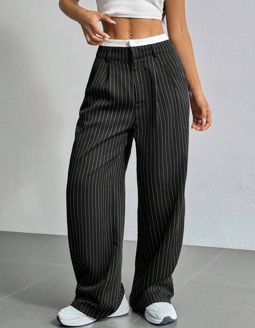 Load image into Gallery viewer, Stripe Printed Trousers Fashion High Waist Straight Leg Pants With Pocket Zipper Casual Suit Pants For Women
