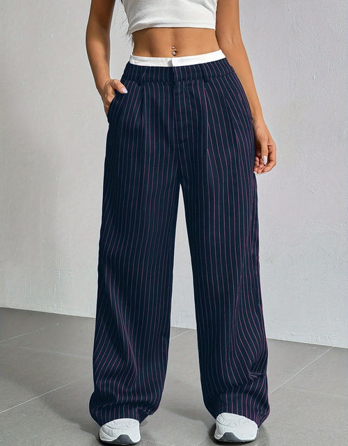 Load image into Gallery viewer, Stripe Printed Trousers Fashion High Waist Straight Leg Pants With Pocket Zipper Casual Suit Pants For Women
