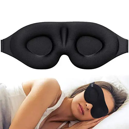 Sleep Mask for Side Sleeper, Eye Mask for Sleeping Women Men, 3D Contoured Cup No Eye Pressure 100% Light Blocking Sleeping Mask with Adjustable Strap Night Blindfold Flight, Travel, Nap, Black
