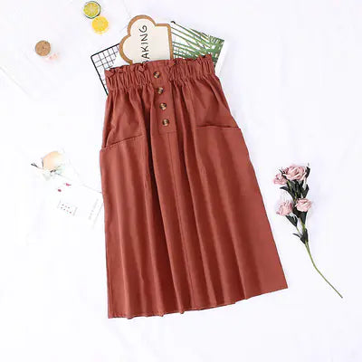 Load image into Gallery viewer, Solid Color Loose Cotton Mid-Length Skirt
