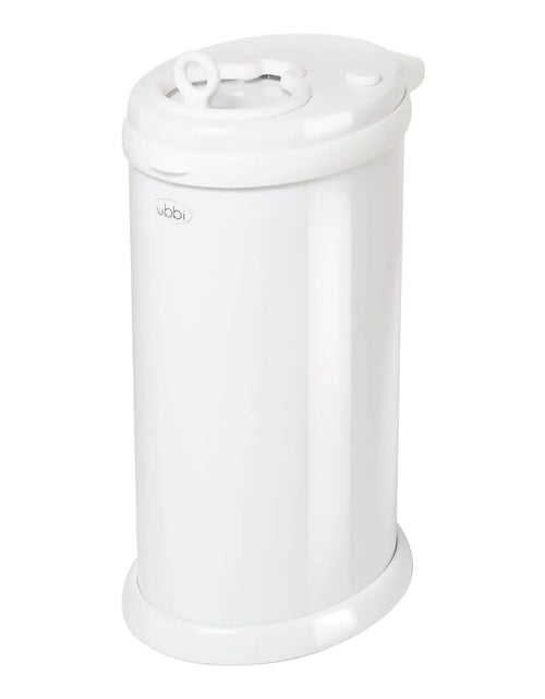 Load image into Gallery viewer, Ubbi Steel Diaper Pail Odor Locking No Special Bag Required Award-Winning Registry Must-Have White

