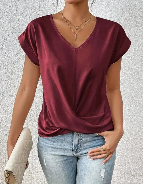 Load image into Gallery viewer, Fashion V-neck Short-sleeve T-shirt Summer Casual Irregular Knot Top For Women Clothing
