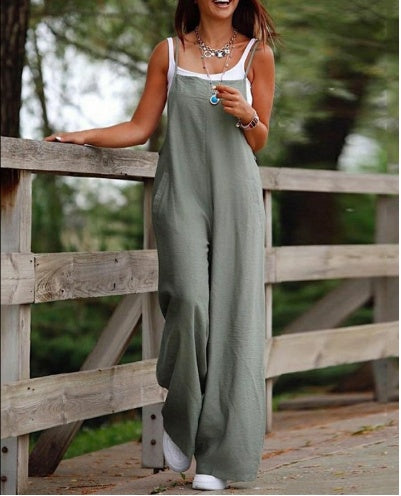 Load image into Gallery viewer, Women&#39;s Sleeveless Jumpsuit With Pockets And Adjustable Shoulder Strap Fashion Loose Wide Leg Straight Overalls Summer Beach Trousers
