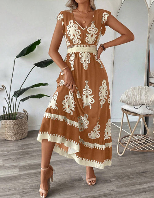 Load image into Gallery viewer, Women&#39;s Summer Flowy Maxi Dress Casual Cap Sleeve V Neck Smocked Waist Beach Sundress
