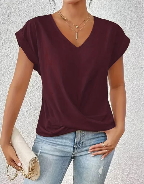Load image into Gallery viewer, Fashion V-neck Short-sleeve T-shirt Summer Casual Irregular Knot Top For Women Clothing
