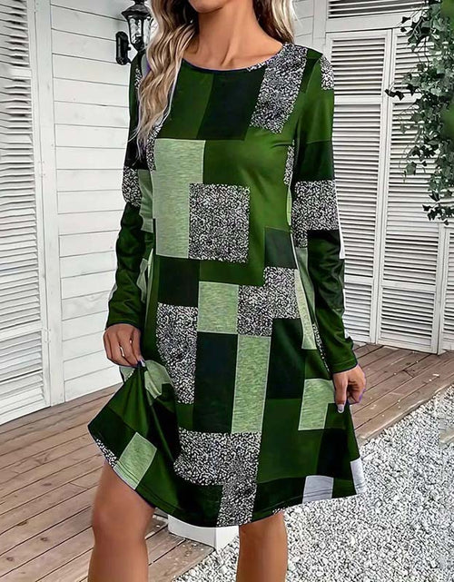 Load image into Gallery viewer, Women&#39;s Round Neck Long Sleeve Dress - Digital Print Casual Elegant Spring &amp; Fall Dress

