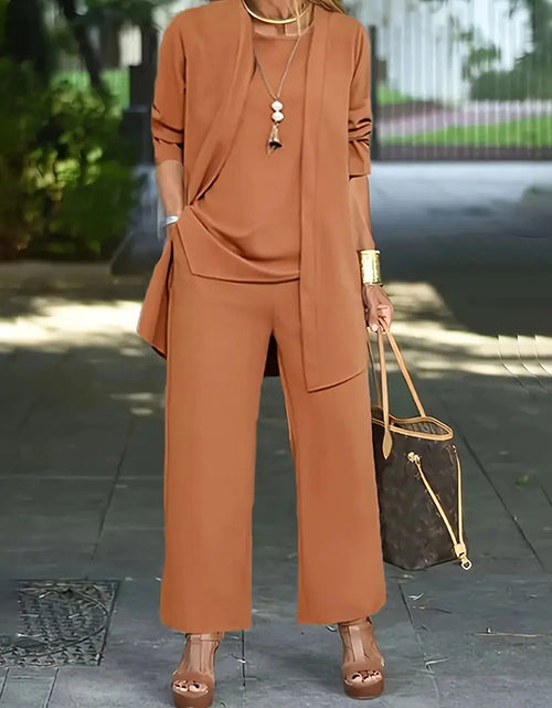 Load image into Gallery viewer, Women&#39;s Plus Size Casual 3-Piece Set Open Front Cardigan Sleeveless Vest Pants Solid Color Lounge Set
