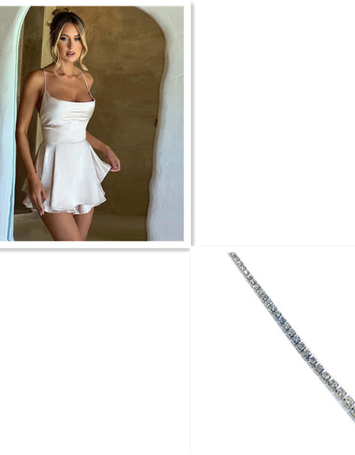 Load image into Gallery viewer, Sexy Suspender Skirt For Women Elegant Slim Strap Satin Backless Lace Up A-Line Short Dress Lady
