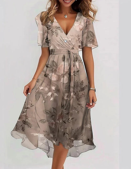 Load image into Gallery viewer, Chiffon Printed Short Sleeve Dress Summer Elegant V-neck Dresses Women&#39;s Clothing
