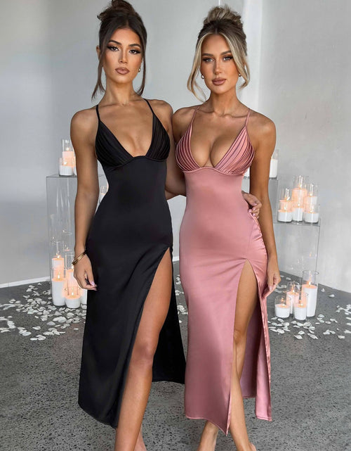Load image into Gallery viewer, Spaghetti Strap Dress With Split Design Deep V-neck Sleeveless Backless Bodycon Party Dresses For Womens Clothing
