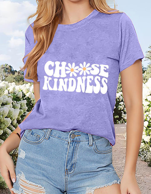 Load image into Gallery viewer, Women&#39;s Round Neck Short Sleeve Sunflower &amp; &#39;Choose Kindness&#39; Print Casual T-Shirt
