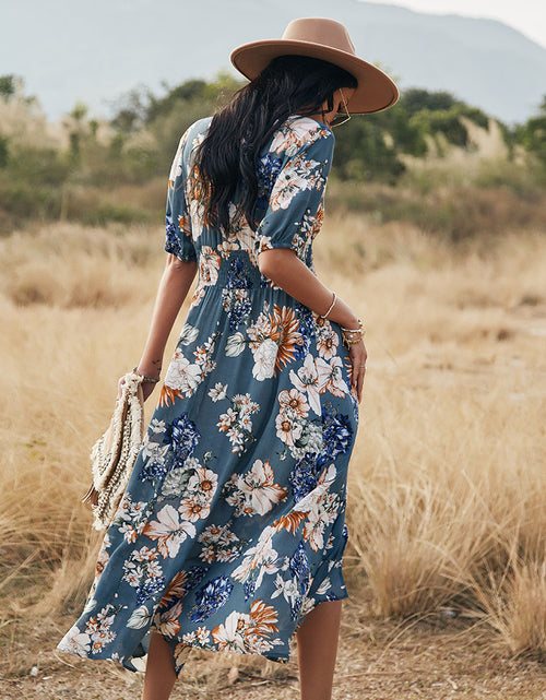Load image into Gallery viewer, Floral Summer Beach Dress With V Neck Elastic Waist Dresses For Women
