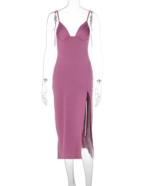 Load image into Gallery viewer, Spaghetti Strap Dress With Split Design Deep V-neck Sleeveless Backless Bodycon Party Dresses For Womens Clothing
