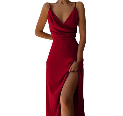 Load image into Gallery viewer, V-neck Slit Sling Dress Summer Fashion Sexy Slim Suspender Dresses For Women Clothing
