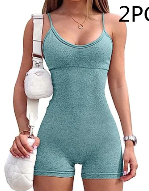 Load image into Gallery viewer, Spaghetti Strap Shorts Jumpsuit Sports Yoga Workout Tight Romper Women Fashion Fitness Sportwear
