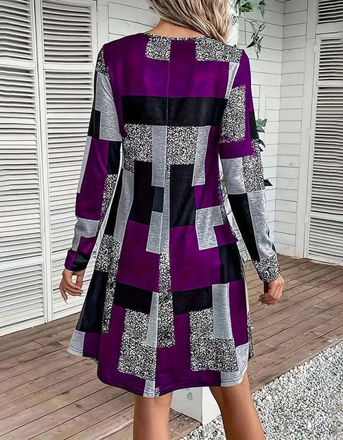 Load image into Gallery viewer, Women&#39;s Round Neck Long Sleeve Dress - Digital Print Casual Elegant Spring &amp; Fall Dress
