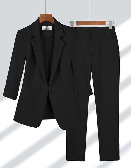 Load image into Gallery viewer, 2pcs Casual Blazer Set Solid Color Lapel Single-breasted Jacket And Zipper Straight Pants Women&#39;s Office Business Suit
