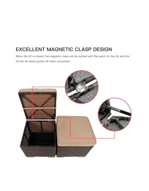 Load image into Gallery viewer, 2 Wicker Ottomans, Multipurpose Outdoor Furniture For Patio, Backyard, Additional Seating, Footrest, Side Table With Storage, Removable Cushions
