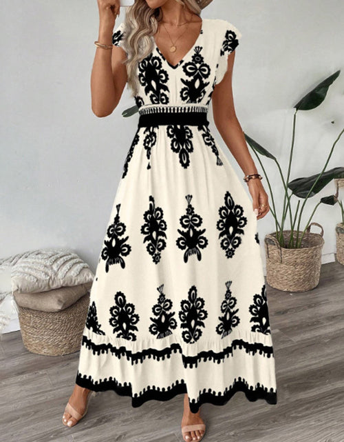 Load image into Gallery viewer, Women&#39;s Summer Flowy Maxi Dress Casual Cap Sleeve V Neck Smocked Waist Beach Sundress
