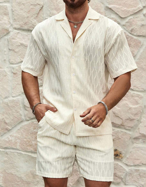 Load image into Gallery viewer, Men Tracksuits Summer Fashion Solid Loose Casual Two Pieces Lapel Button Shirt Shorts Beach Holiday All-match Outfits Male
