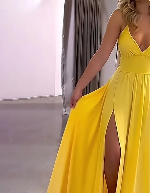 Load image into Gallery viewer, Women&#39;s Sexy Deep V Neck Maxi Dress Spaghetti Strap Sleeveless Backless High Slit Long Dress
