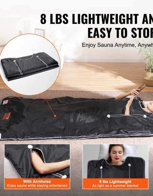 Load image into Gallery viewer, VEVOR Sauna Blanket , Portable Far Infrared Sauna For Home, Oxford Sauna Bag Warm Holes &amp; Carbon Fiber Heating, 1-6 Level Adjustable Temp 95-176F, 5-60 Minutes Timer, 75 X 35 In
