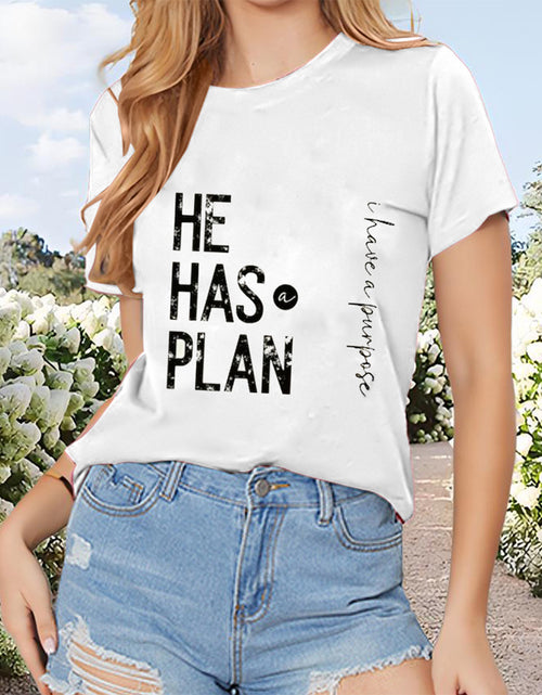 Load image into Gallery viewer, Women&#39;s Round Neck Short Sleeve T-Shirt With Letter Print, Casual Summer Top
