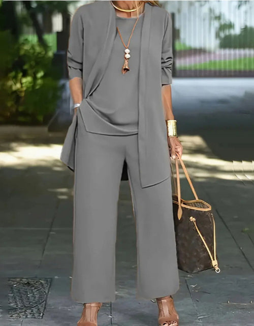 Load image into Gallery viewer, Women&#39;s Plus Size Casual 3-Piece Set Open Front Cardigan Sleeveless Vest Pants Solid Color Lounge Set

