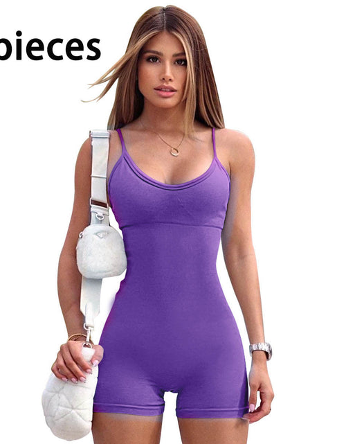 Load image into Gallery viewer, Spaghetti Strap Shorts Jumpsuit Sports Yoga Workout Tight Romper Women Fashion Fitness Sportwear
