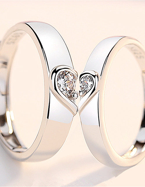 Load image into Gallery viewer, Silver heart diamond ring couple love wedding ring engagement diamond ring men and women marriage wedding heart
