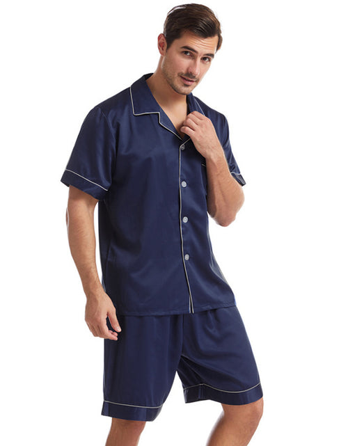 Load image into Gallery viewer, Summer Matte Satin Lapel Casual Homewear Suit Breathable Thin Short-sleeved Shorts
