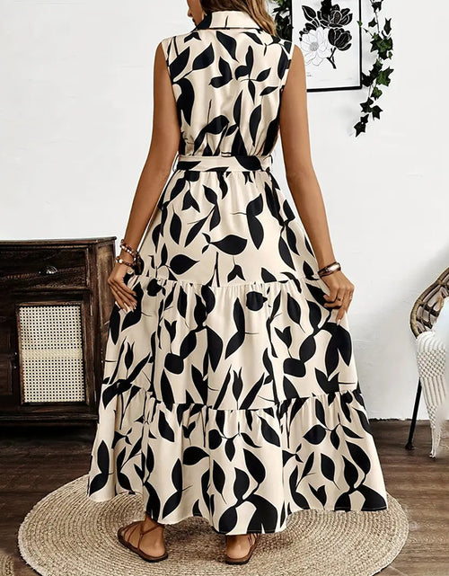 Load image into Gallery viewer, Women Sleeveless Boho Floral Maxi Dress Summer Button Shirt V Neck Flowy Belted Beach Vacation Dresses
