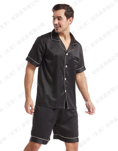 Load image into Gallery viewer, Summer Matte Satin Lapel Casual Homewear Suit Breathable Thin Short-sleeved Shorts
