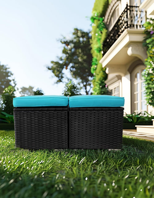 Load image into Gallery viewer, 2 Wicker Ottomans, Multipurpose Outdoor Furniture For Patio, Backyard, Additional Seating, Footrest, Side Table With Storage, Removable Cushions
