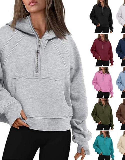 Load image into Gallery viewer, Zipper Hoodies Sweatshirts With Pocket Loose Sport Tops Long Sleeve Pullover Sweaters Winter Fall Outfits Women Clothing
