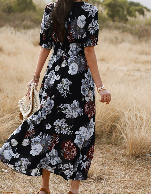 Load image into Gallery viewer, Floral Summer Beach Dress With V Neck Elastic Waist Dresses For Women
