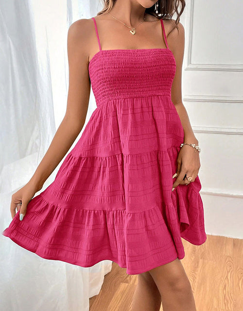 Load image into Gallery viewer, Women&#39;s Spaghetti Strap Sleeveless Smocked A-Line Swing Mini Dress, Elegant Casual Summer Dress
