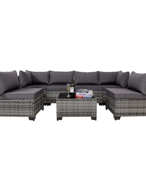 Load image into Gallery viewer, 7 Pieces Outdoor Rattan Patio Sectional Set, Black Wicker Furniture Conversation Sets With Washable Cushions &amp; Glass Coffee Table For Garden, Poolside, Backyard

