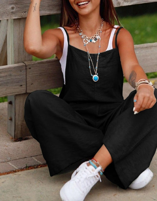 Load image into Gallery viewer, Women&#39;s Sleeveless Jumpsuit With Pockets And Adjustable Shoulder Strap Fashion Loose Wide Leg Straight Overalls Summer Beach Trousers

