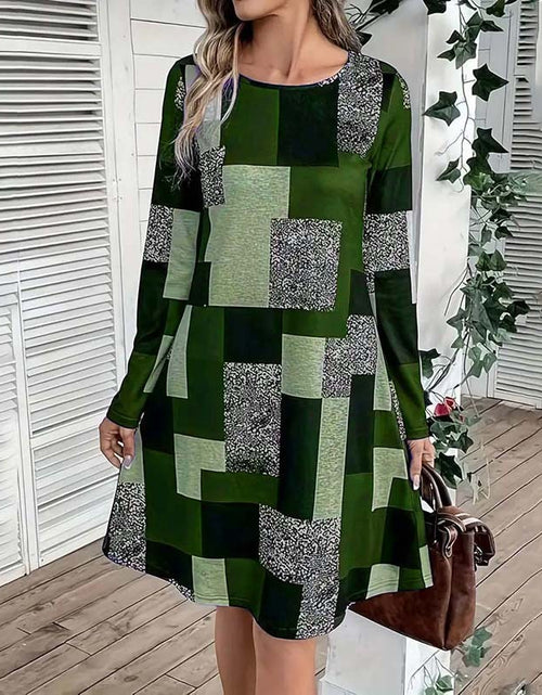 Load image into Gallery viewer, Women&#39;s Round Neck Long Sleeve Dress - Digital Print Casual Elegant Spring &amp; Fall Dress
