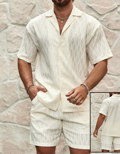 Load image into Gallery viewer, Men Tracksuits Summer Fashion Solid Loose Casual Two Pieces Lapel Button Shirt Shorts Beach Holiday All-match Outfits Male
