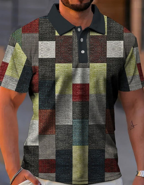 Load image into Gallery viewer, Men&#39;s Button Polo Shirt Plaid Lapel Printed Short Sleeve
