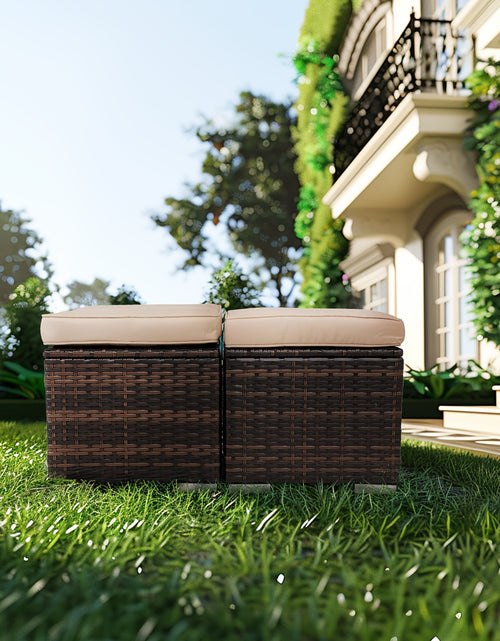 Load image into Gallery viewer, 2 Wicker Ottomans, Multipurpose Outdoor Furniture For Patio, Backyard, Additional Seating, Footrest, Side Table With Storage, Removable Cushions
