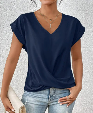 Load image into Gallery viewer, Fashion V-neck Short-sleeve T-shirt Summer Casual Irregular Knot Top For Women Clothing
