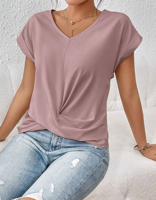 Load image into Gallery viewer, Fashion V-neck Short-sleeve T-shirt Summer Casual Irregular Knot Top For Women Clothing
