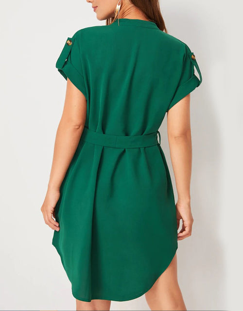 Load image into Gallery viewer, V-neck Short Sleeve Dress With Belt Summer Fashion Bowknot Dresses For Women Clothing
