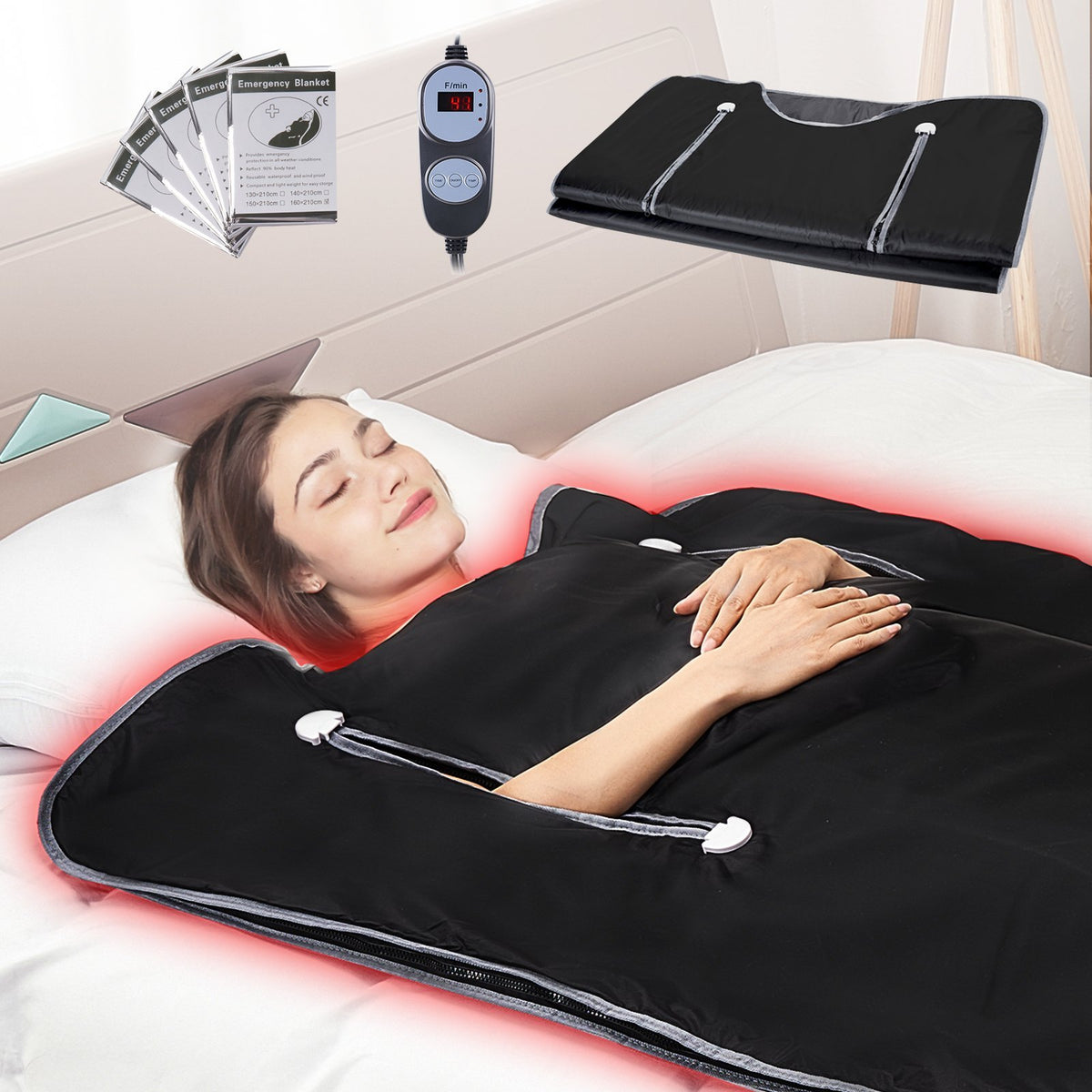 VEVOR Sauna Blanket , Portable Far Infrared Sauna For Home, Oxford Sauna Bag Warm Holes & Carbon Fiber Heating, 1-6 Level Adjustable Temp 95-176F, 5-60 Minutes Timer, 75 X 35 In