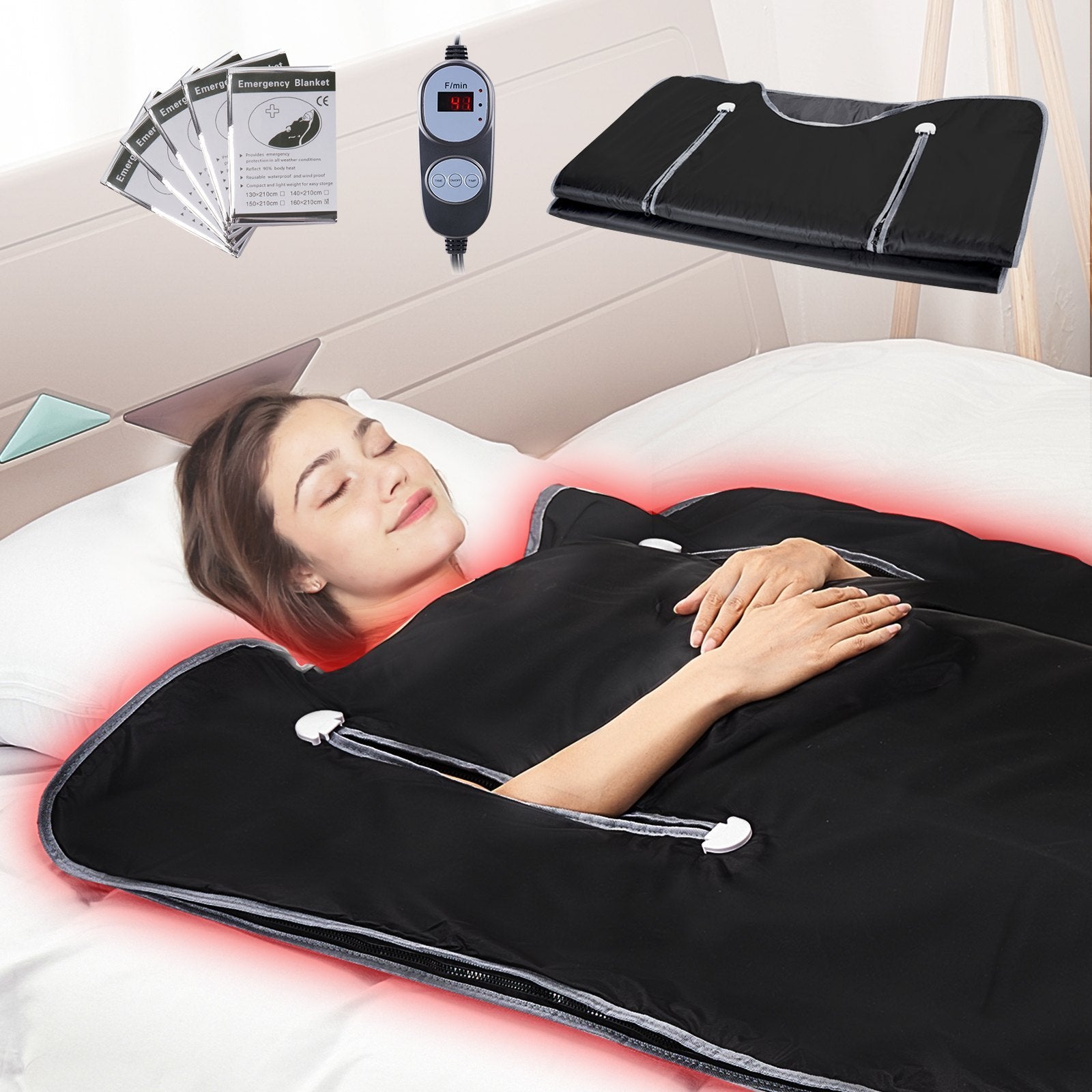 VEVOR Sauna Blanket , Portable Far Infrared Sauna For Home, Oxford Sauna Bag Warm Holes & Carbon Fiber Heating, 1-6 Level Adjustable Temp 95-176F, 5-60 Minutes Timer, 75 X 35 In