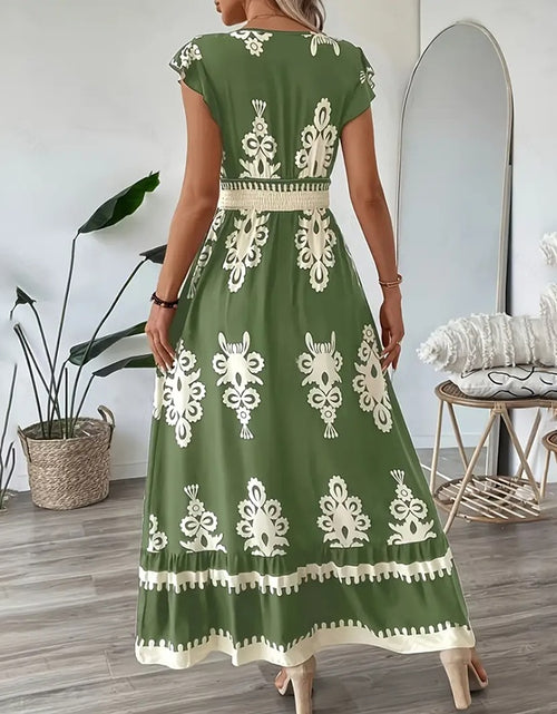 Load image into Gallery viewer, Women&#39;s Summer Flowy Maxi Dress Casual Cap Sleeve V Neck Smocked Waist Beach Sundress
