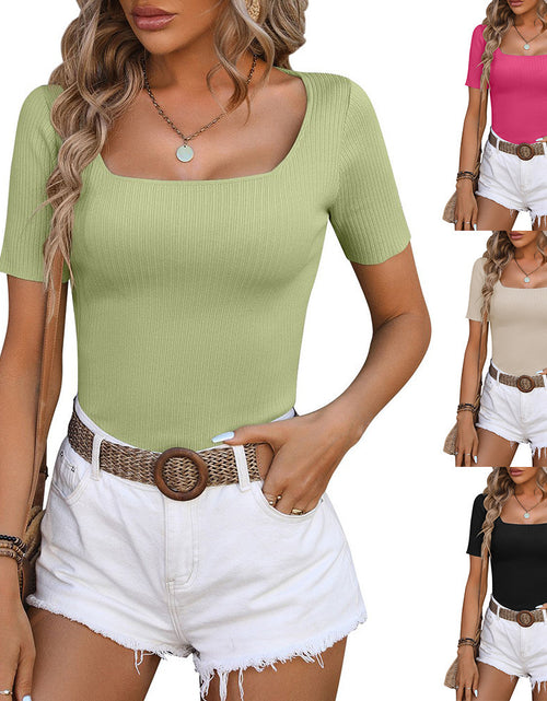 Load image into Gallery viewer, Summer Woman Square-neck Bottoming Shirt Short-sleeved T-shirt

